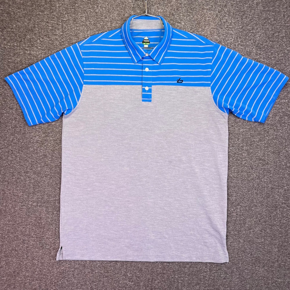 Bolle Golf Polo Mens L Blue Striped Colorblock Sport Performance Short Sleeve